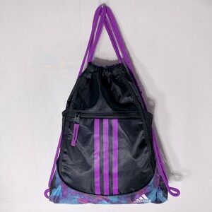 Adidas Black and Purple Drawstring Bag Backpack